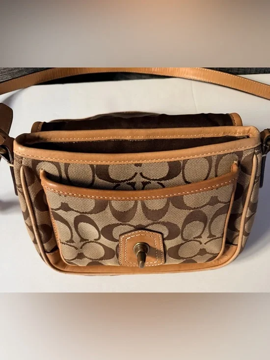 Coach Brown Signature Canvas Turn-Lock Crossbody - Picture 4 of 7
